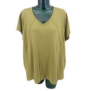 Whish List Olive Green Cap Sleeve Oversize Top V Neck T-Shirt Women's M/L 2996